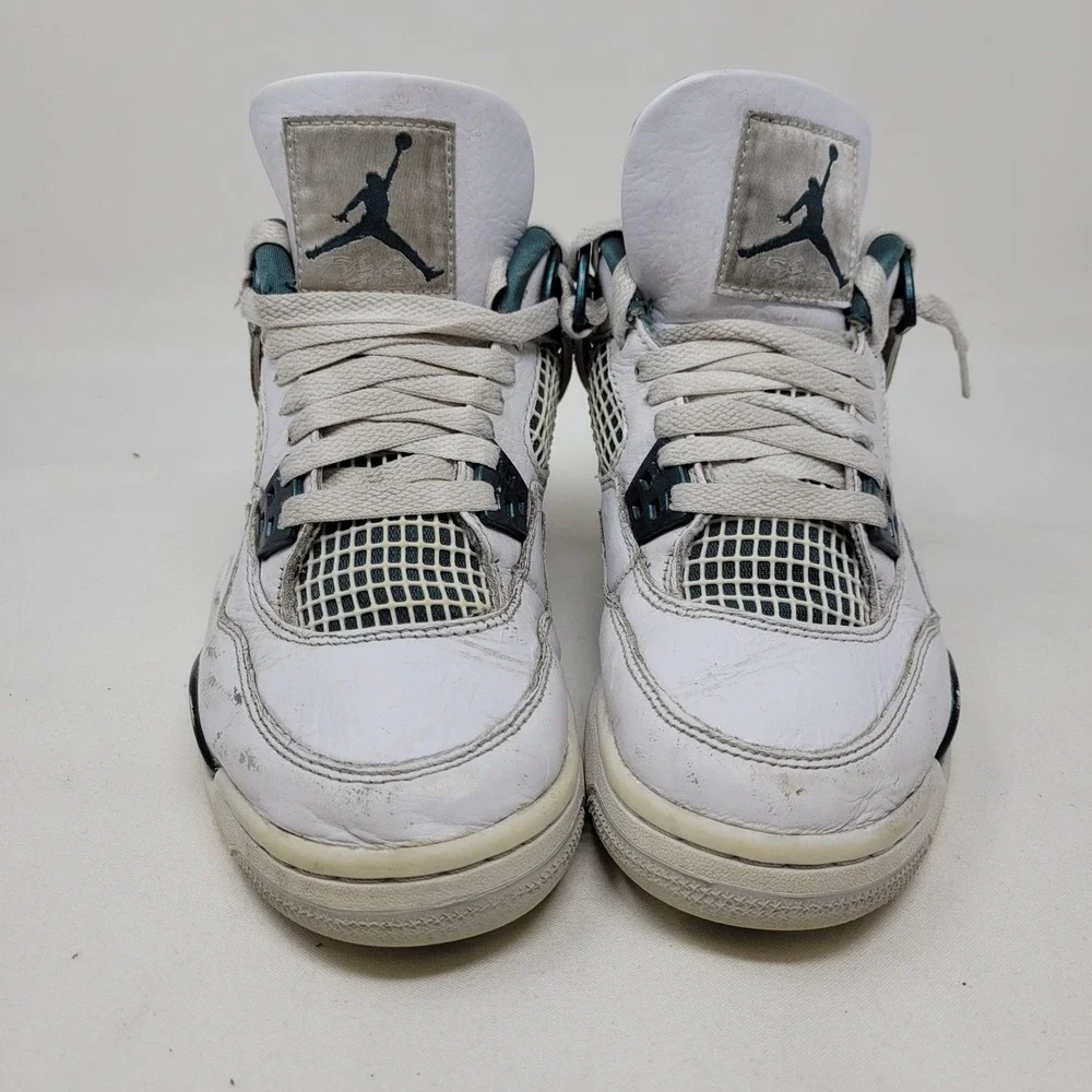 Jordan Air 4 Retro Shoe Youth Size 3.5Y White Teal Basketball Sneaker FQ8213-103